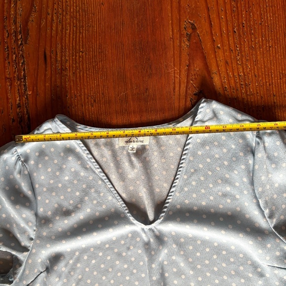 Twine & String White Polka Dot and Light Blue Blouse with Tie Waist Size Large - Picture 6 of 7